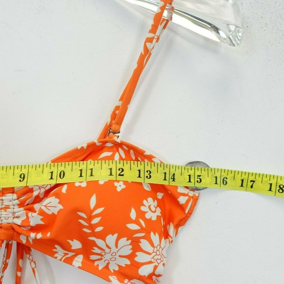 Women's Orange One Piece Swimsuit SMALL Floral Strappy Draw-String‎ Cut Out - Picture 6 of 11